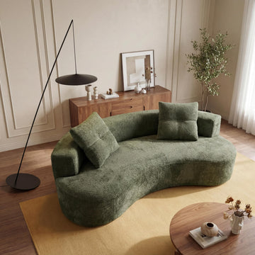 80" Boucle Curved Modular Boneless with 2 Pillows, Green