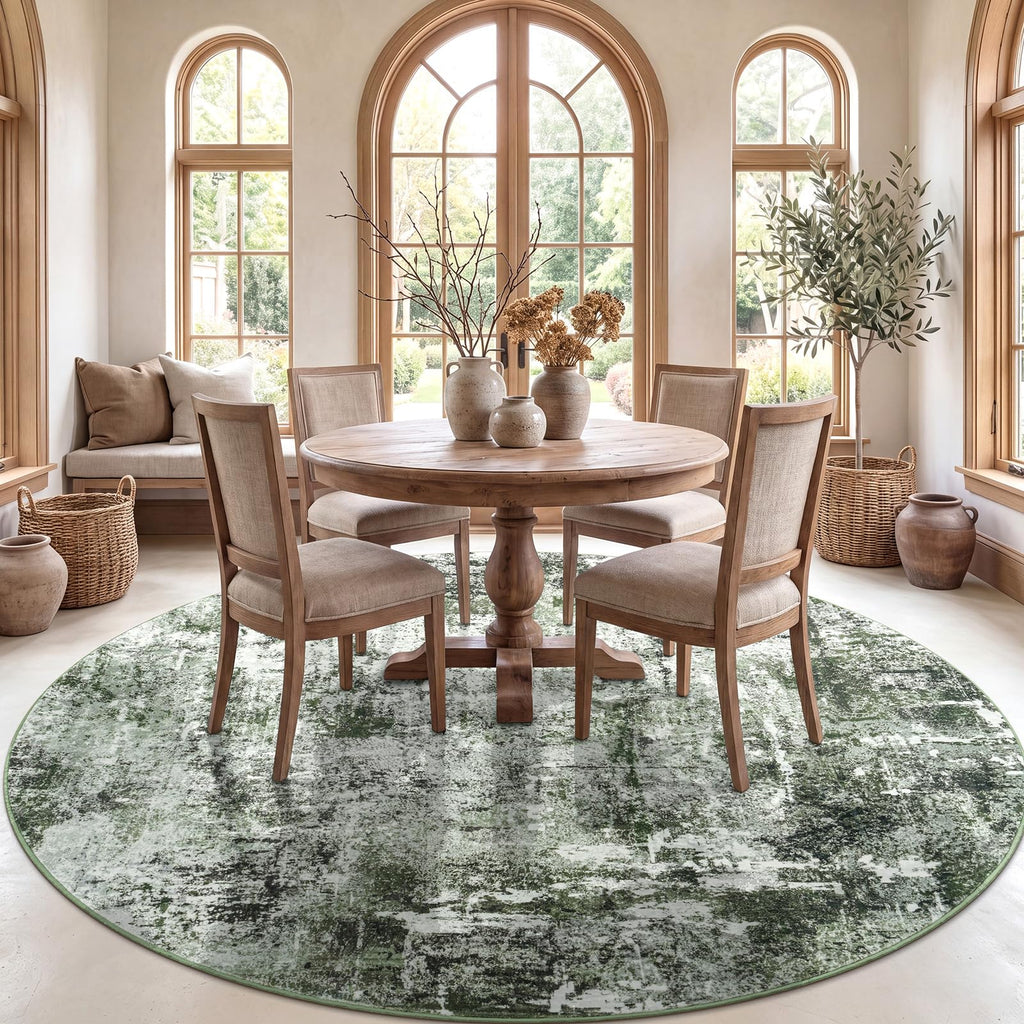 Round Area Rugs 8Ft, Washable Dark Green Circle Rug