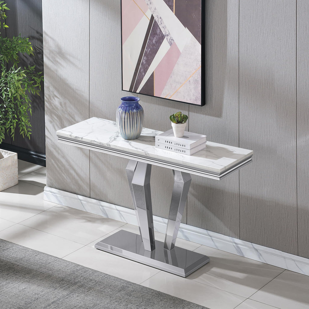 Modern 4 Piece Living Room Table Set, Includes 1 Coffee Table& 2 End Tables &1 Console Table, Luxury Faux Marble