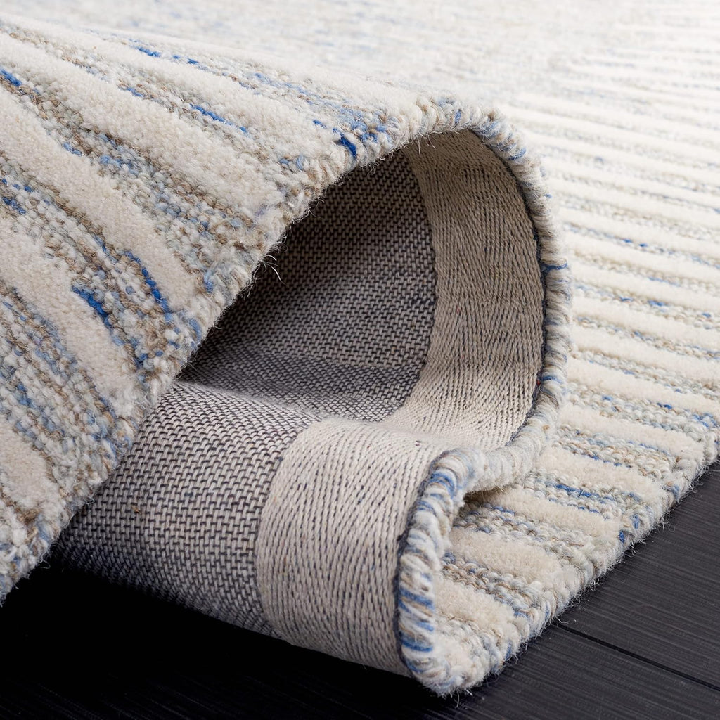 Abstract Area Rug - 10' x 14', Blue & Ivory, Handmade Wool
