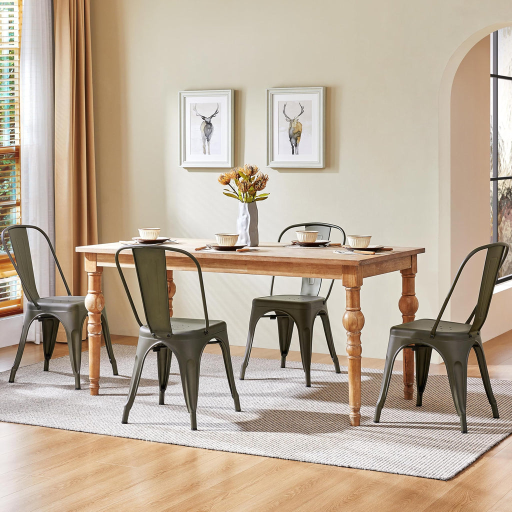 Metal Chairs Set of 4, Stackable Dining Chairs with Backs, Metal