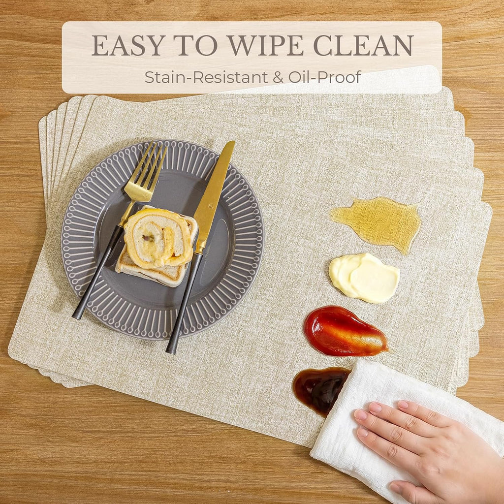 Faux Leather Vinyl Placemats, Beige - Set of 4