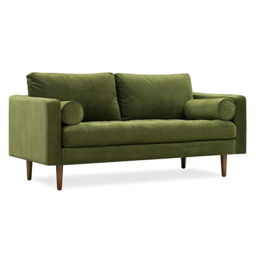 & BARK Napa 72" Modern Mid-Century Feather Down Apartment Sofa in Distressed Green Velvet