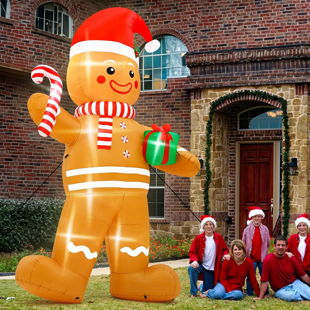 12FT Christmas Inflatables, Giant Blow Up Christmas Gingerbread Man Decor
