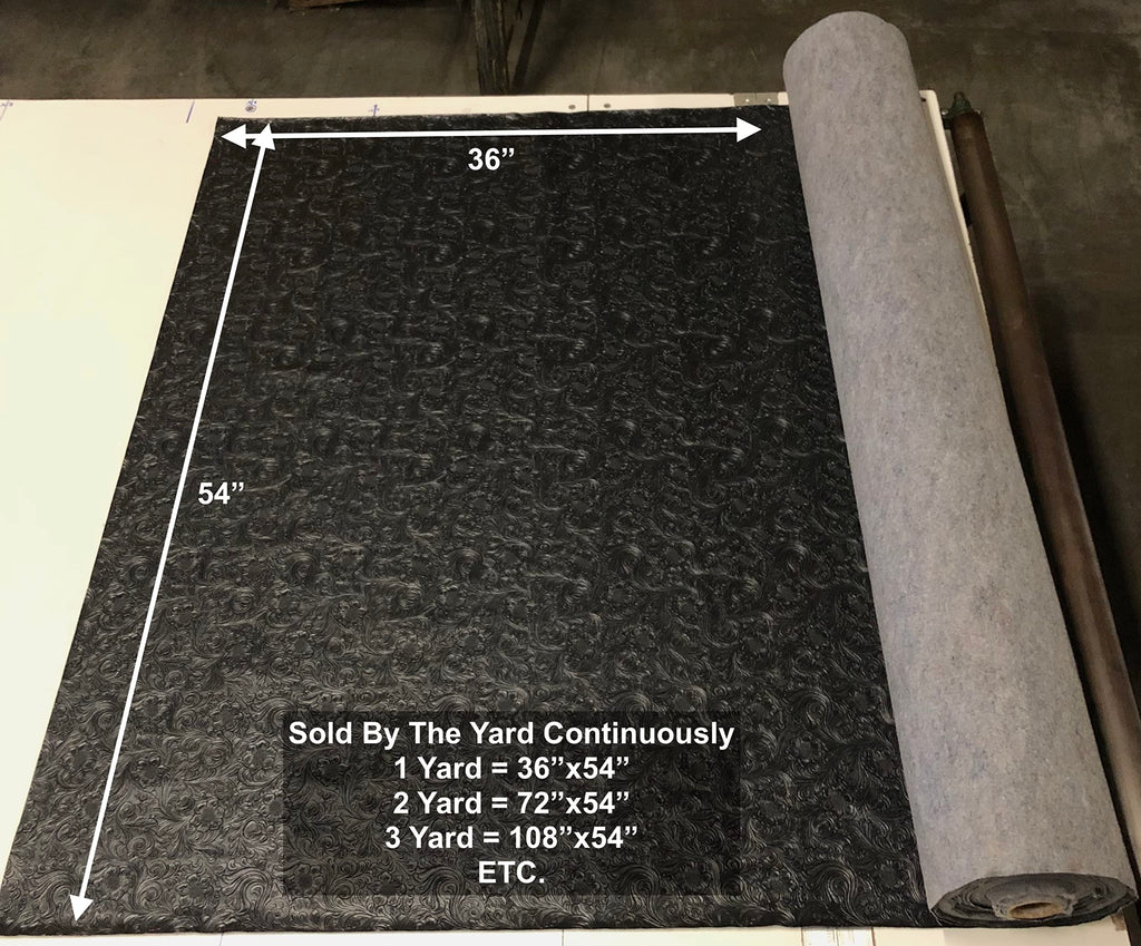 Tooled Faux Leather Western Cowboy, Floral Embossed Vinyl, Craft DIY and Upholstery Pleather Fabric - Cut by The Yard