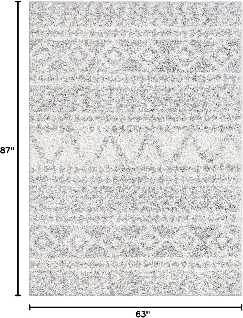 Madison Shag Cossima Grey Tribal Moroccan 5'3" x 7'3" Area Rug, Cream, 5 ft 3 in x 7 ft 3