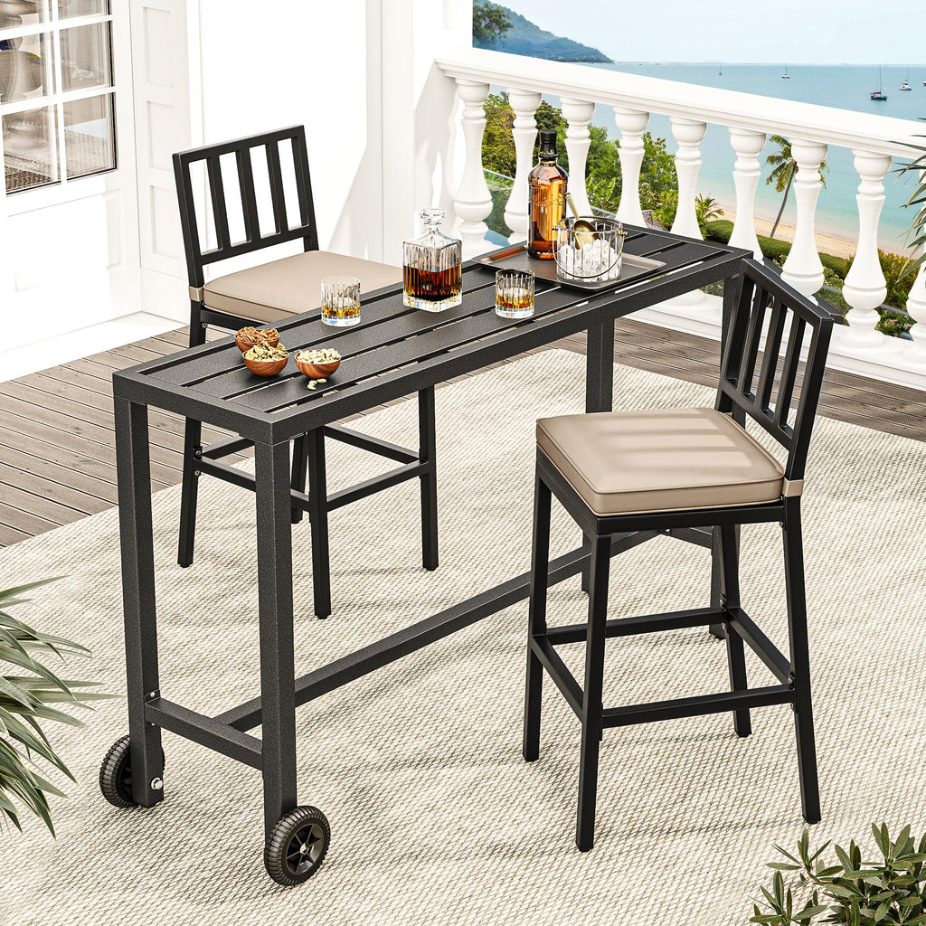 55" Outdoor Bar Table with Wheels