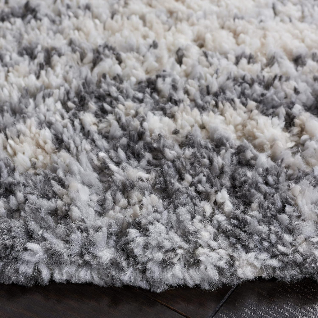 Berber Shag Collection Area Rug - 6'7" Square, Grey & Ivory, Modern Abstract Design, Non-Shedding & Easy Care