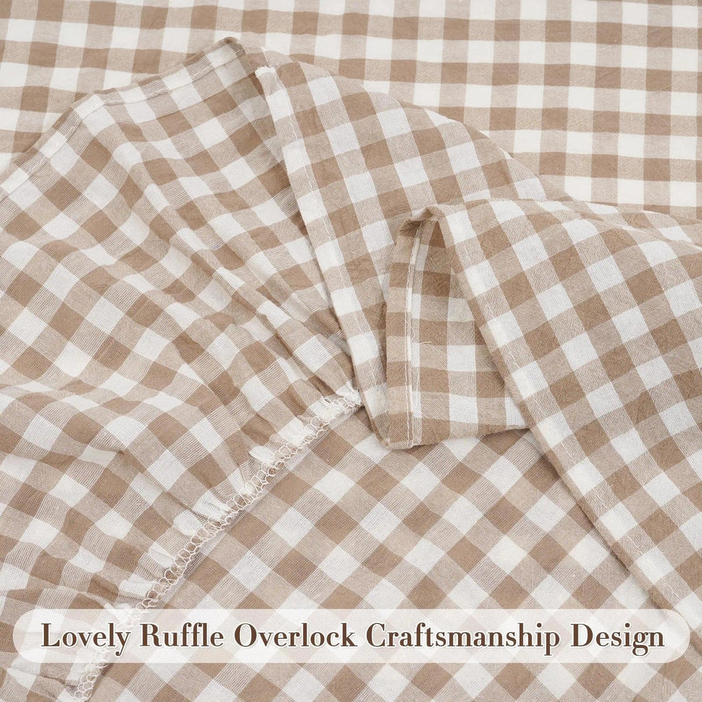 Gingham Ruffled Tablecloth Brown Taupe White 60x84 Christmas