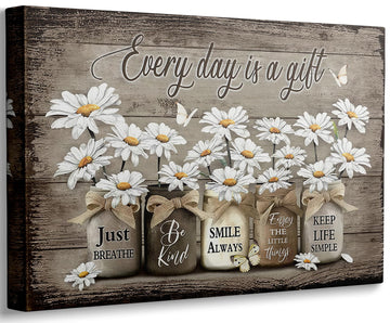 Farmhouse Rustic White Daisy And Butterfly Canvas Wall Art 24inx36in