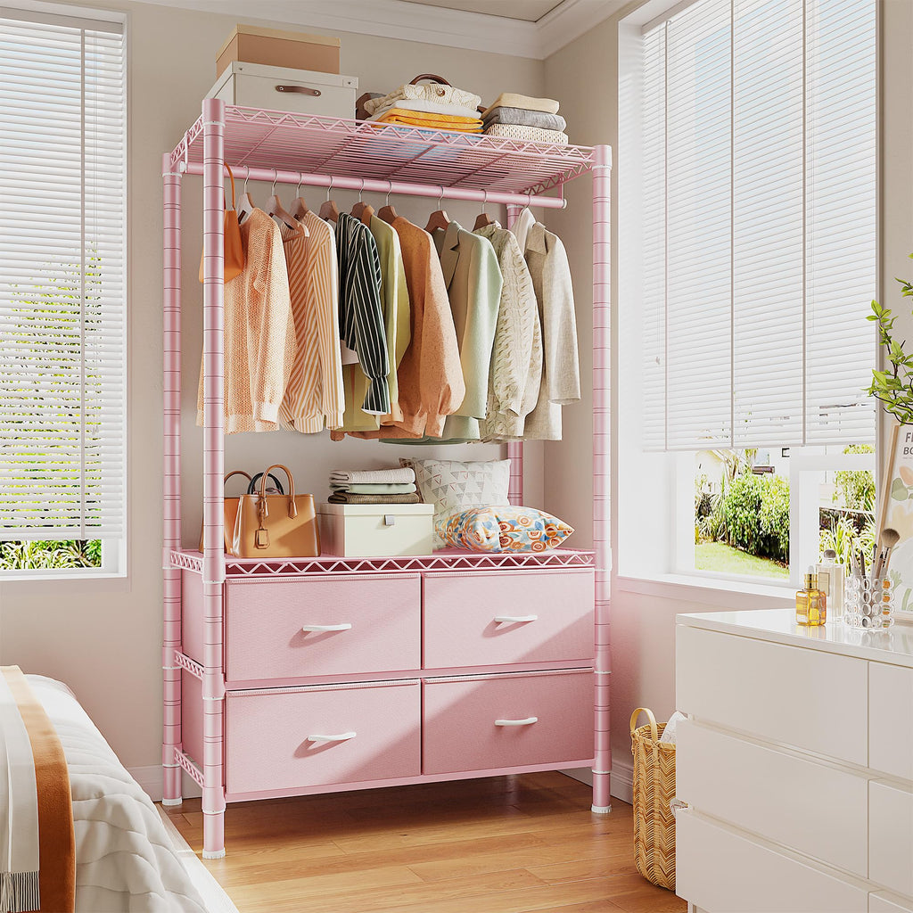 Clothes Rack, Portable Closet , 4 Drawers 4 Shelves