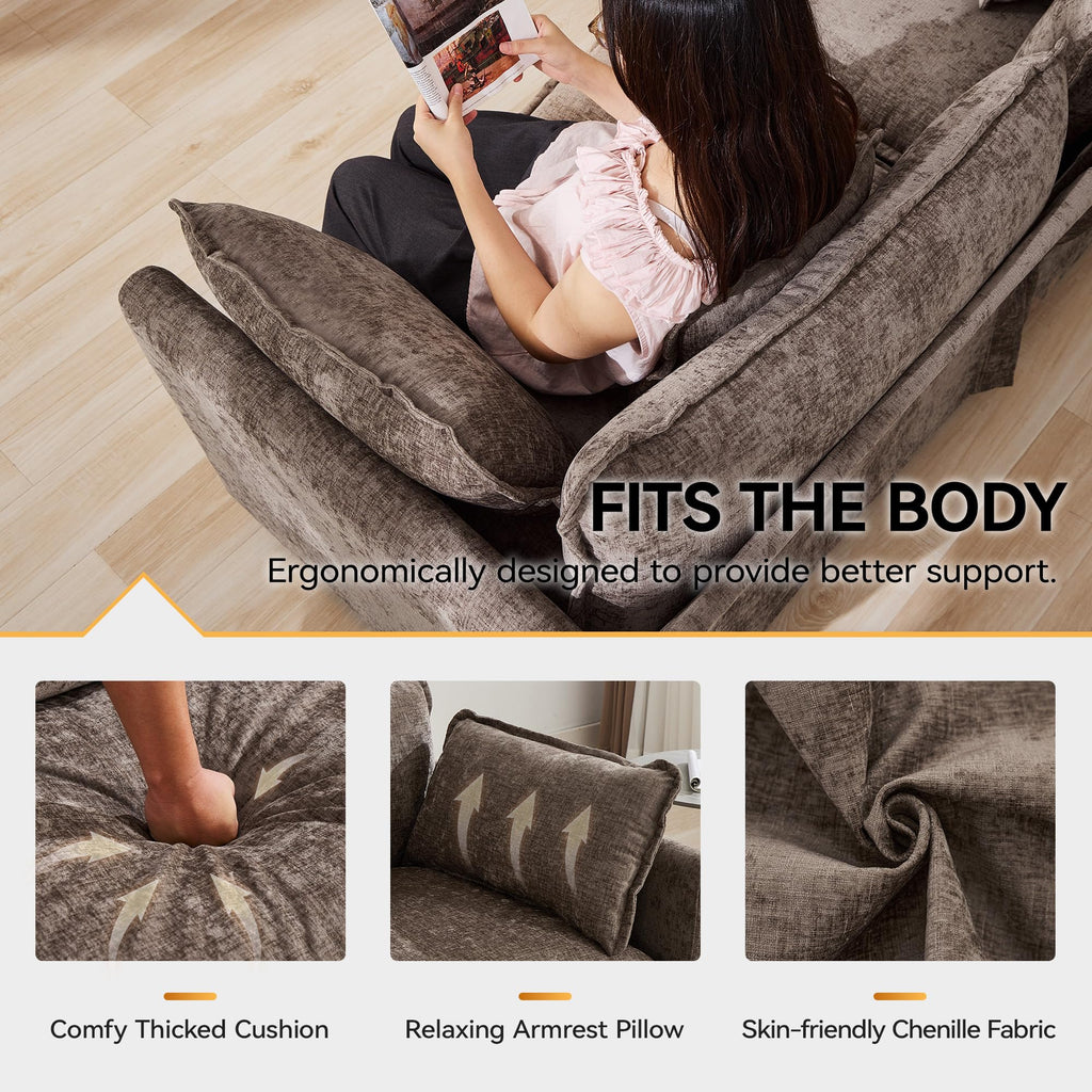 76'' Cloud Deep Seat Loveseat, Modular Sofa, Brown