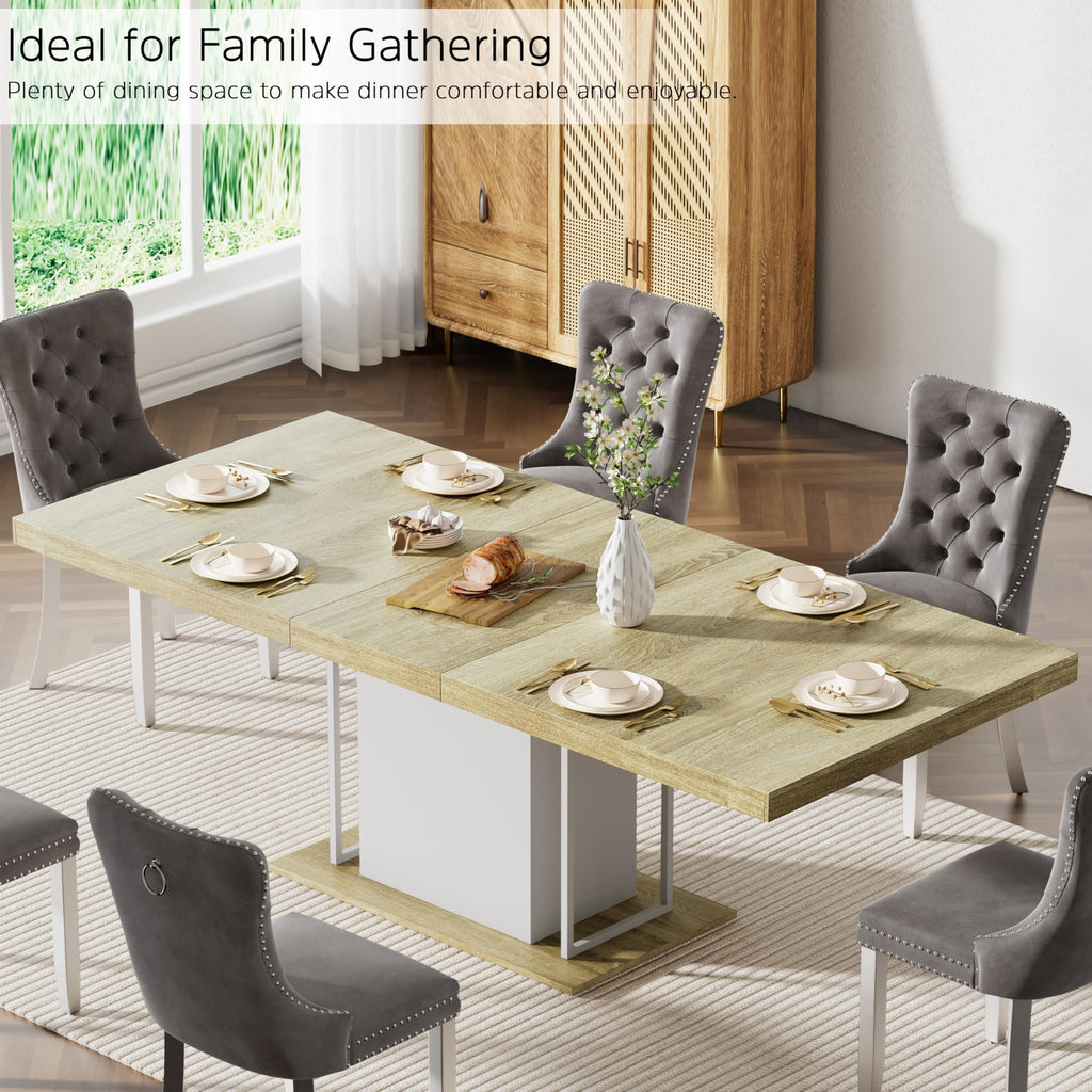 78.74" Extendable Dining Table for 6 8 10 Person, Farmhouse Expandable Dining Table Large Rectangle Wooden Expanding