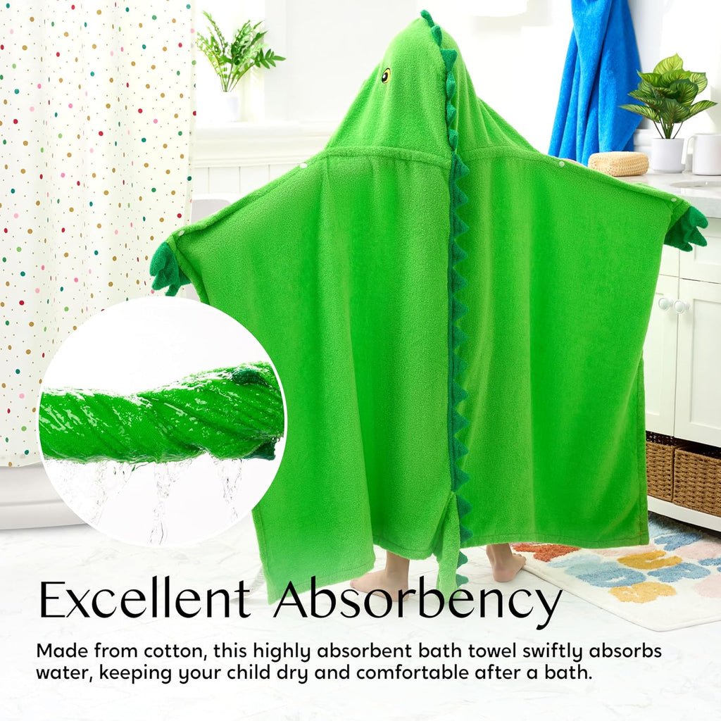 Dinosaur Hooded Towel for Kids Soft 100% Cotton Bath Beach Towel 30" x 50" for Kids 3-8 Years Toddler Pool Poncho