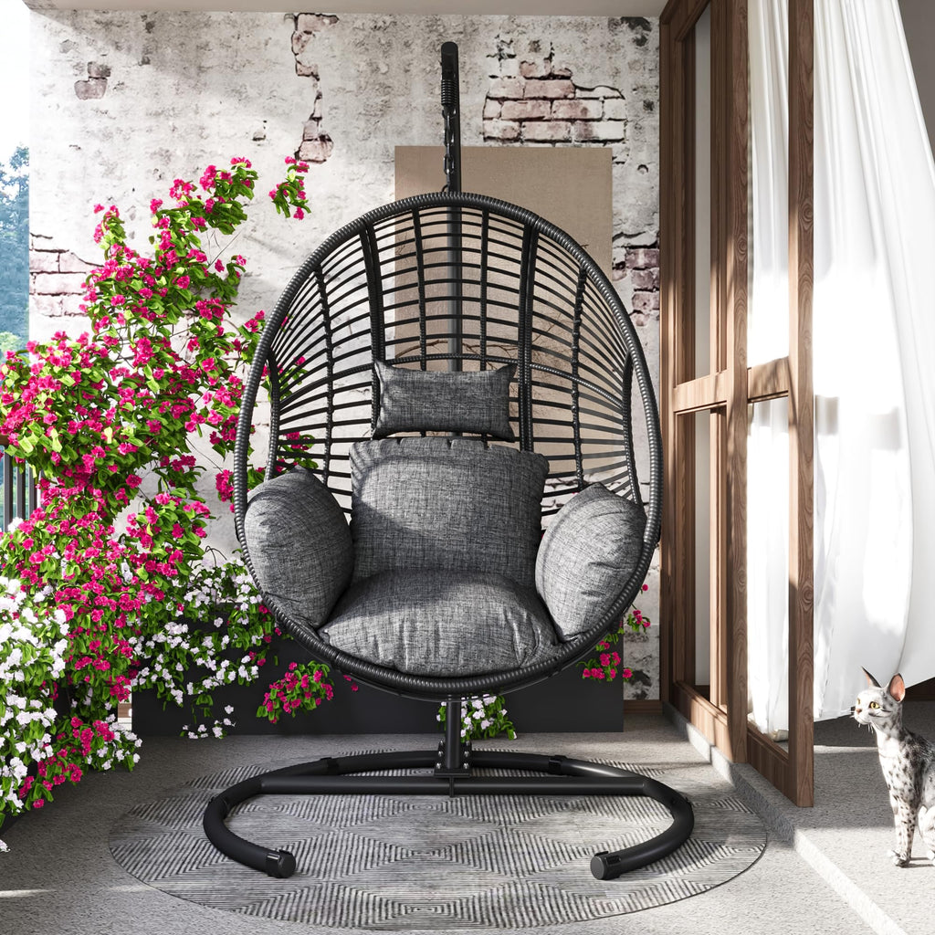 Hanging Egg Chair with Stand - Egg Swing Chair Outdoor Indoor Patio Wicker Chair Swing Hammock Egg Chairs 400lbs