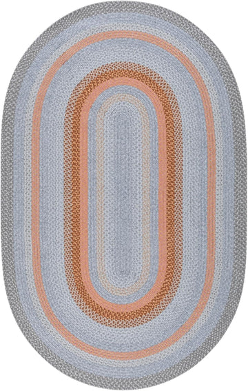 Braided Indoor/Outdoor Washable Oval Rug, Grey & Rust BRD314G