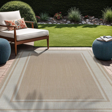 Outdoor Rug 8x10 Modern Bordered Area Rugs for Indoor and Outdoor Patio Deck Porch Garden Waterproof