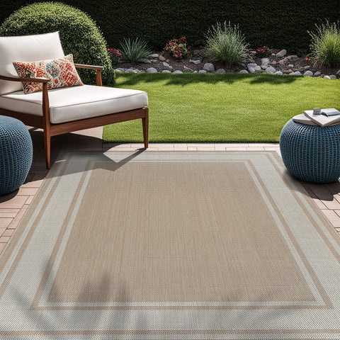 Outdoor Rug 8x10 Modern Bordered Area Rugs for Indoor and Outdoor Patio Deck Porch Garden Waterproof