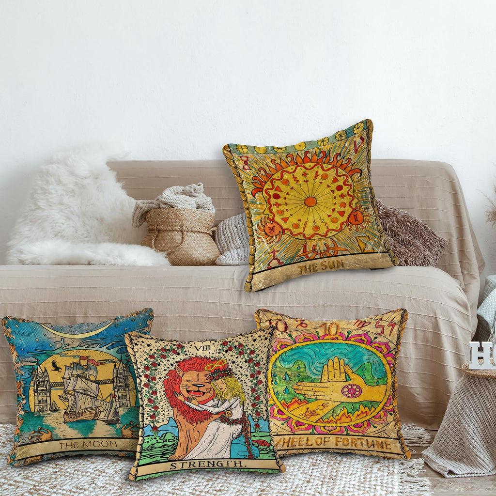 (RB) Tarot The Moon Sun Flannel Throw Pillow Case, 18 x 18 Inch Set of 4, Daughter Sister Astrology Tarot Lovers
