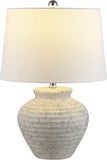 SAFAVIEH Lighting Collection - Ledger Rustic Farmhouse Light Grey Ceramic Table Lamp with White Drum