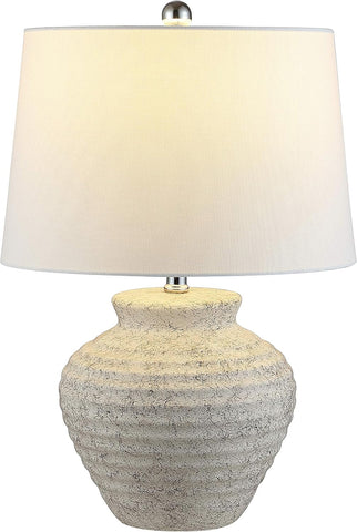 SAFAVIEH Lighting Collection - Ledger Rustic Farmhouse Light Grey Ceramic Table Lamp with White Drum