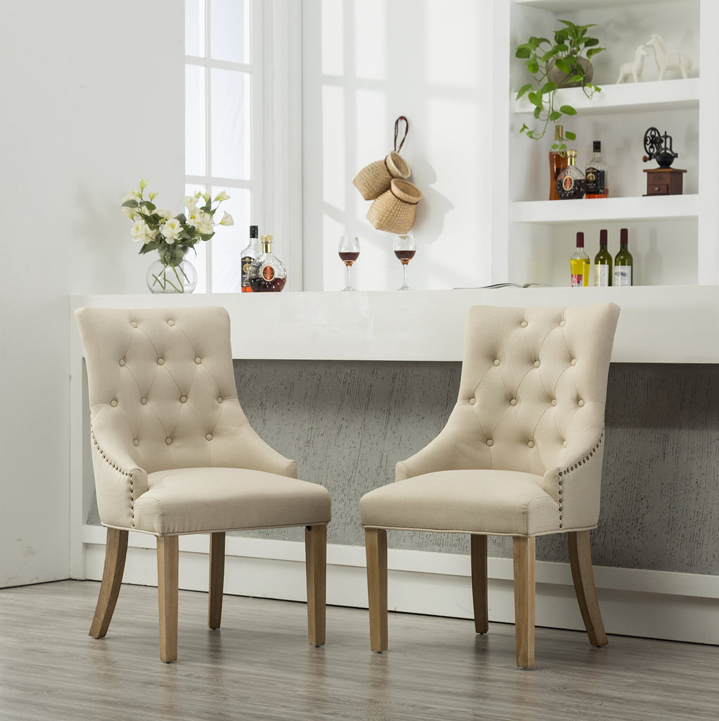 Button Tufted Solid Wood Wingback Hostess Chairs with Nail Heads, Set of 2, Tan, White, "Tan, 24D x 22W x 39H in