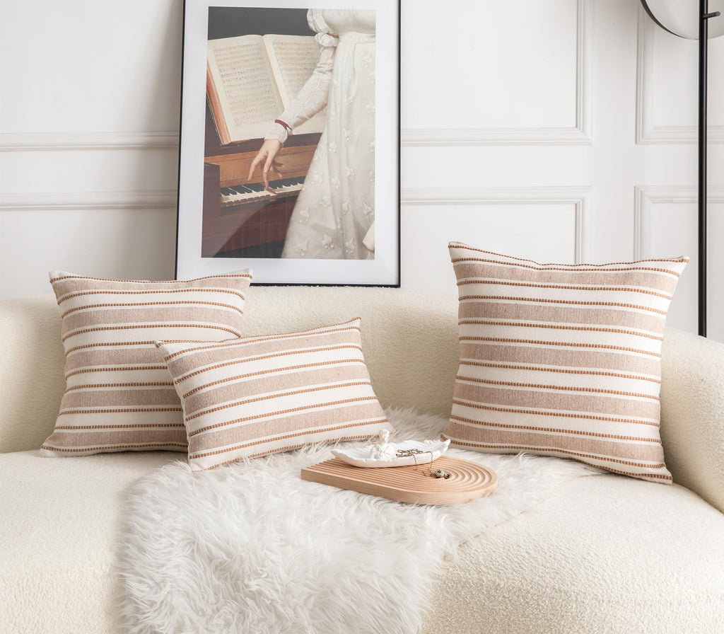 Decorative Boho Lumbar Throw Pillow Covers, Farmhouse Textured Pillow Case, 12 x 20 Inch Set of 2, Chair Sofa Bedroom