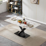 Modern Marble Dining Table, 70" White Kitchen Dining Room Table for 4 6 8 with 0.4" Thick Faux Marble Tabletop and