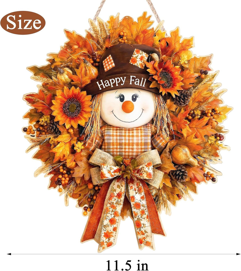 Fall Decorations Wooden Fall Decor Scarecrow Door Wreath for Front Door Farmhouse Scarecrow Maple Leaf Welcome Sign