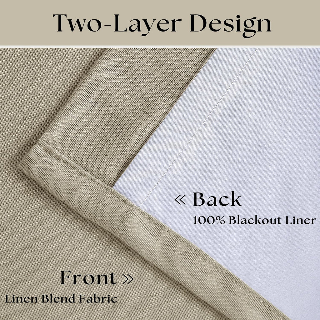 Neutral Pinch Pleat Linen Blackout Curtains 108 Inches Long 2 Panel Set for Living Room Back Tab Pleated Drapes Room