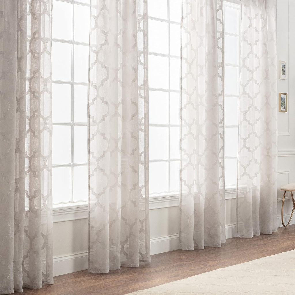 Premium Quatrefoil Voile Sheer Curtains - 2-Panel Light Filtering Curtains - 52" x 96" - Taupe