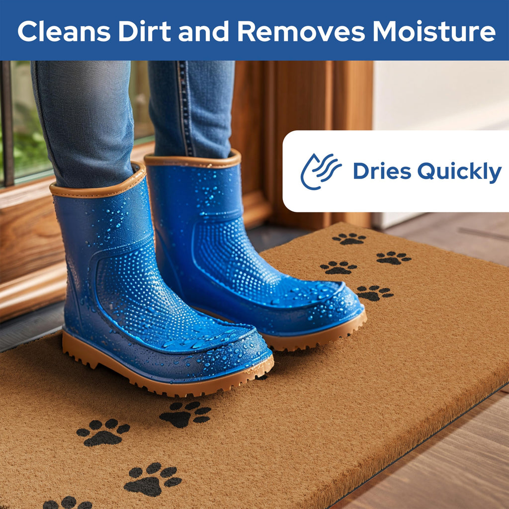 Natural Coco Coir Non-Slip Doormat (17x30, Paws)