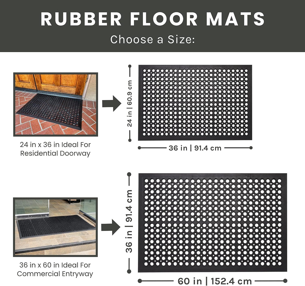Anti Fatigue Mats Floor, Rubber Bar Mat, Non Slip Commercial Floor Mat with Drainage Holes, Indoor Outdoor Rubber Mat