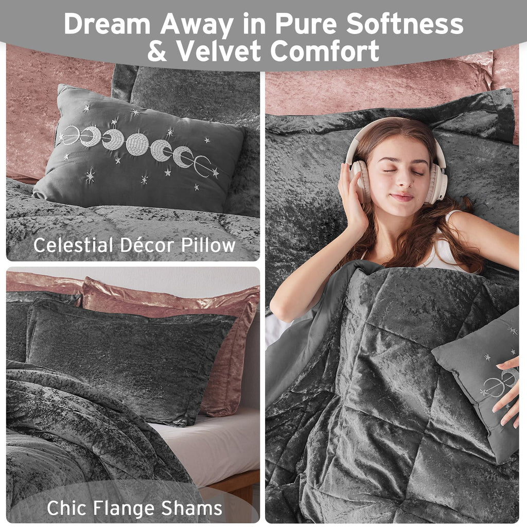 Comforter Set, Velvet Comforter Set, Luxury Diamond Quilting Comforter Set, Fluffy Comforter Bed Set with