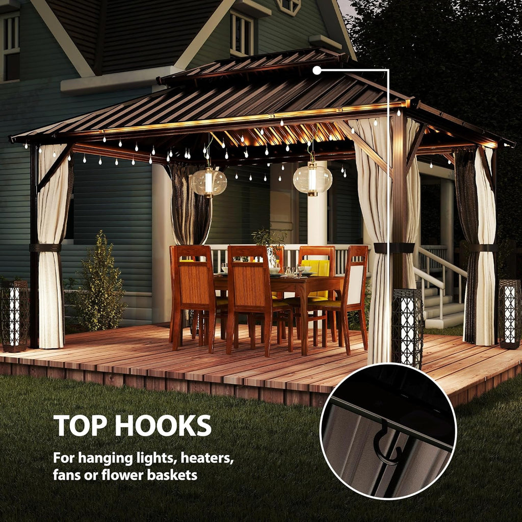 10' x 14' Hardtop Gazebo with UPF50+ Double Galvanized Steel Roof Canopy