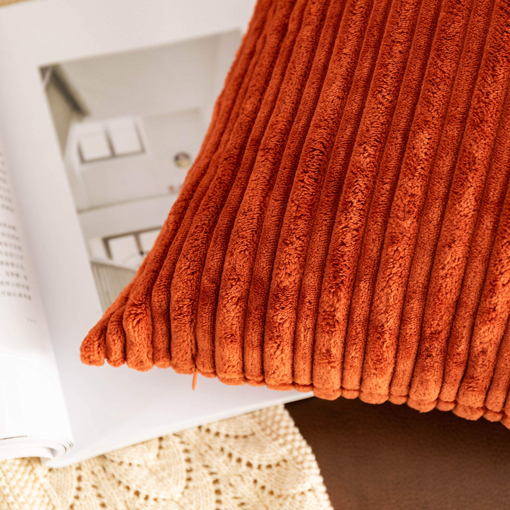 Fall Decor Super Soft Striped Corduroy Throw Pillow Covers Large Sham Cushion Cover Living Room, 2 Pcs, 22" x 22"
