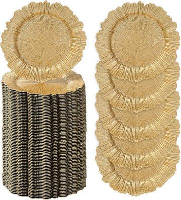 13" Gold Charger Plates, Round Reef Plate Chargers Bulk - Set of 100
