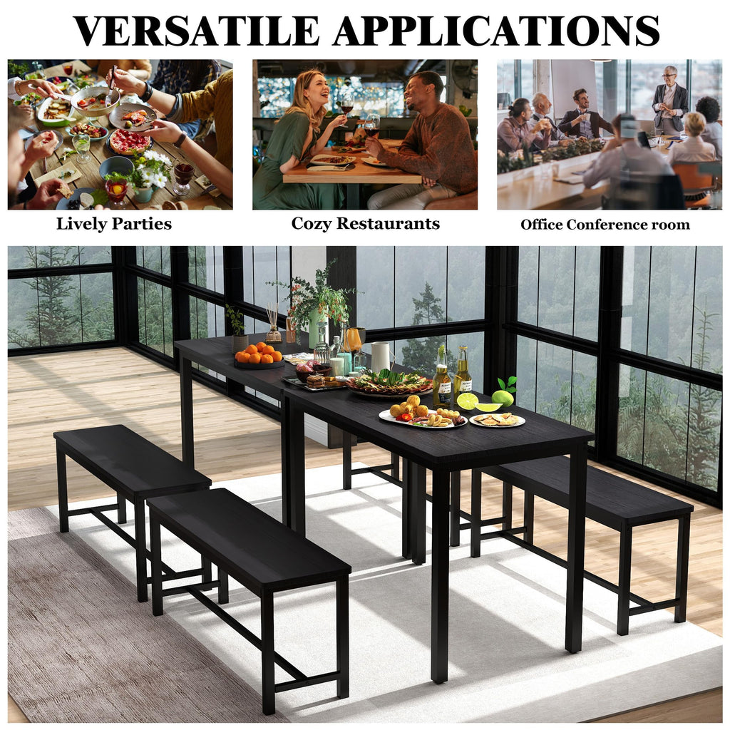 Sturdy Durable Dining Table Set for 4 with Bench, Easy to Assemble Kitchen Table with Bench, Space-Saving Ideal