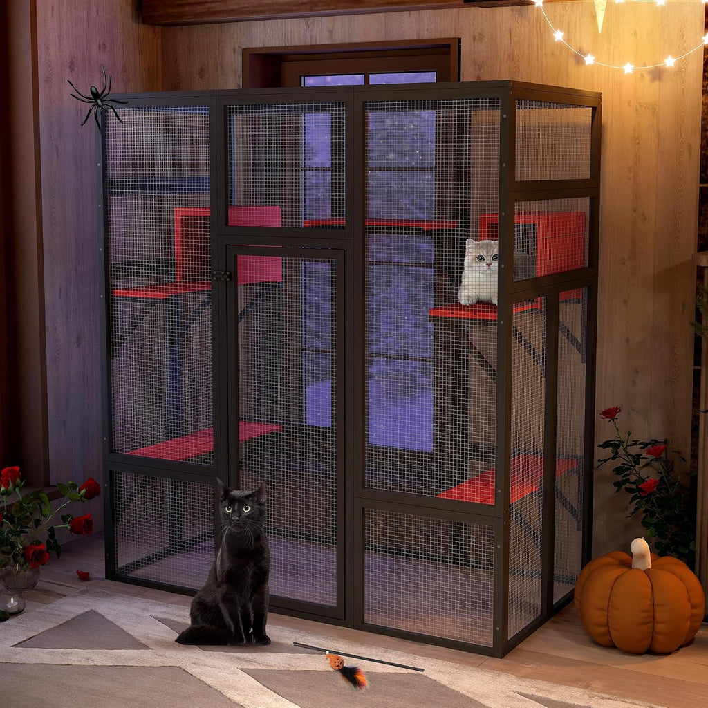 71in Catio, Indoor & Outdoor Cat Enclosure Waterproof Roof & Perche