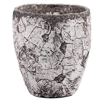 15" H x 11.6" Dia Fiberstone Planter Pot with Drainage Hole, Distressed Black & Gray Decorative Flower Pot for Indoor