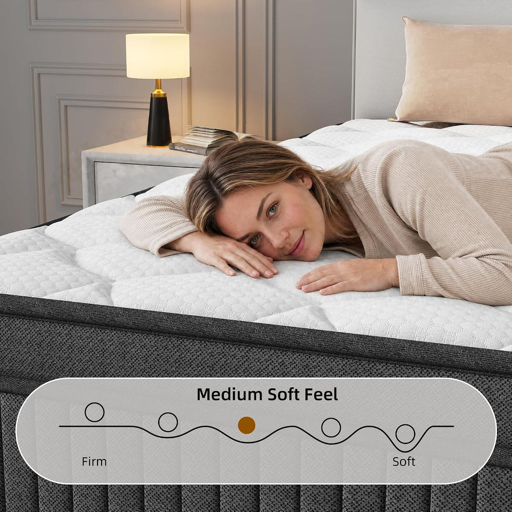 12 Inch Queen Size Hybrid Mattress in a Box, Medium Firm Gel Memory Foam and Pocket Spring Mattress for Back Pain