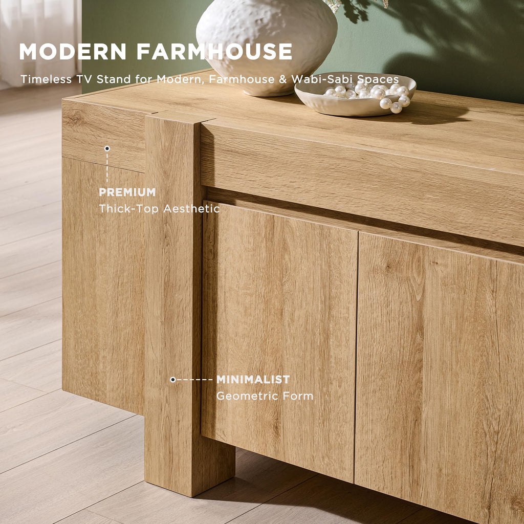 70" Modern Farmhouse TV Stand for TVs up to 80 Inch, Natural Oak