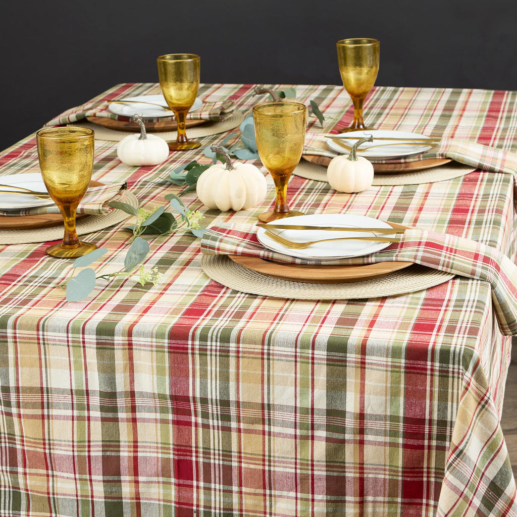 Give Thanks Plaid Fall Table Decor, Autumn & Thanksgiving Tabletop Linens, 60x84 Rectangle Tablecloth