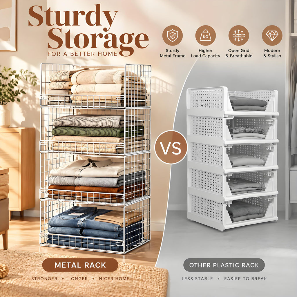 4-Tier Stackable Closet Organizers and Storage, Wire Closet Shelf Organizer