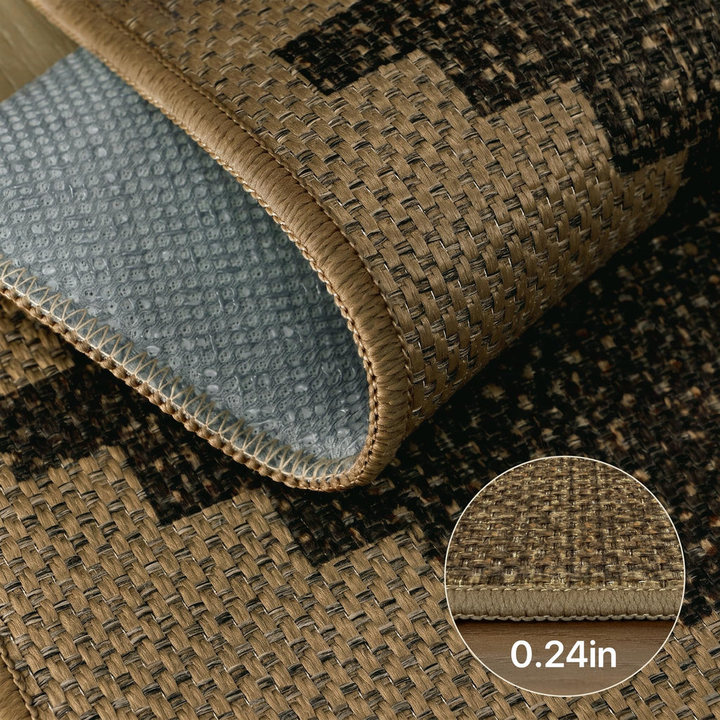 Outdoor Rug, Washable Deck, Checkered Easy Jute