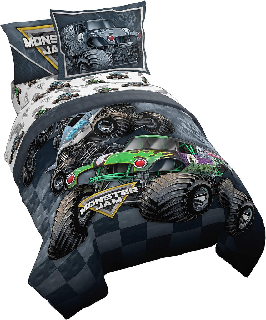 Comforter Set Full, Kids 7 Piece Bed in a Bag, Reversible Bedding, Grave Digger & Megalodon, Super Soft