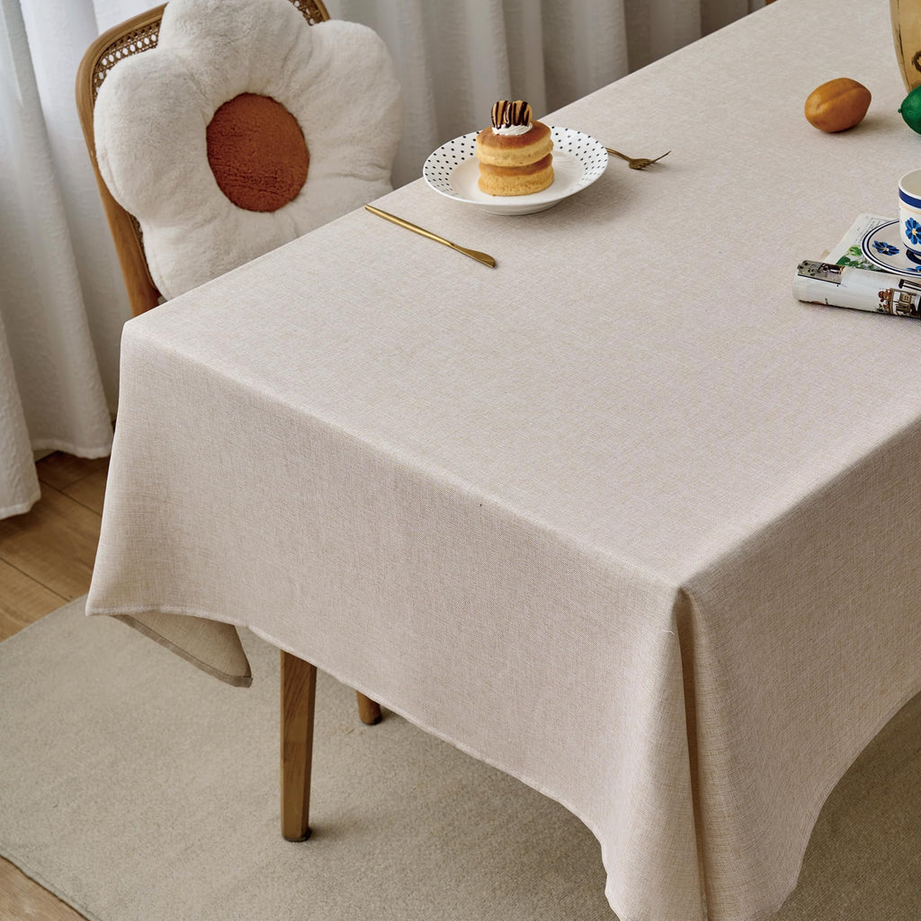 Oatmeal Linen Tablecloth 6ft, Rustic Table Cloth Rectangular Water Resistant Farmhouse Table Cover Dining Party