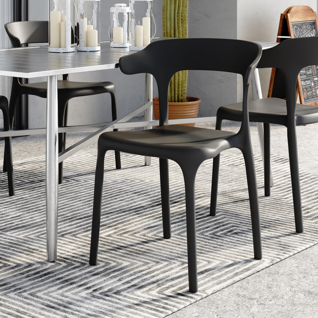 4 Pack Plastic Stacking Chairs, Stackable Dining Chairs Patio, Portable Indoor Outdoor Use, No Assembly Required