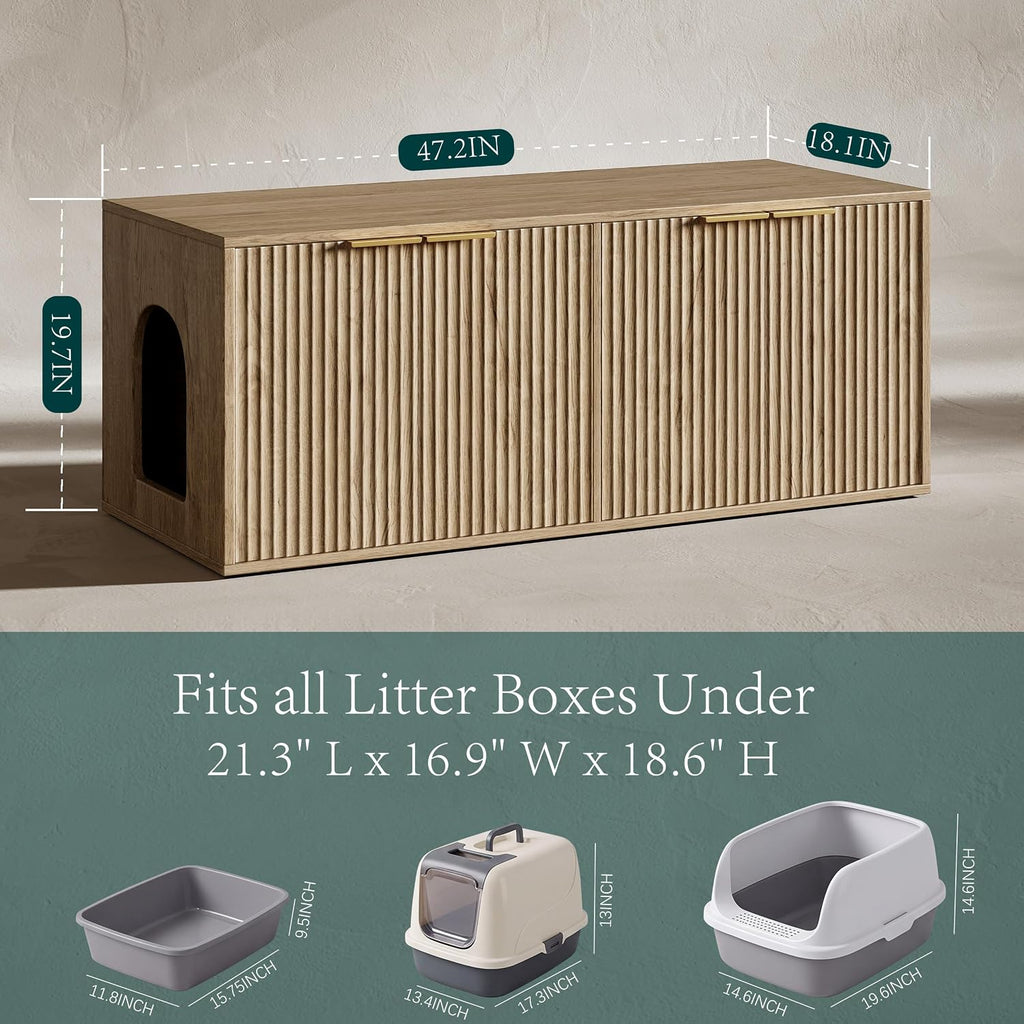 47.2" Oak Litter Box Enclosure Furniture for 2 Cats