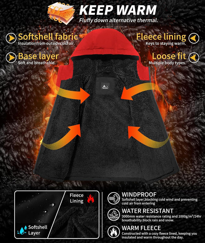 Boys Girls Fleece Waterproof Jackets Sherpa Lined Hoodies Zip Up